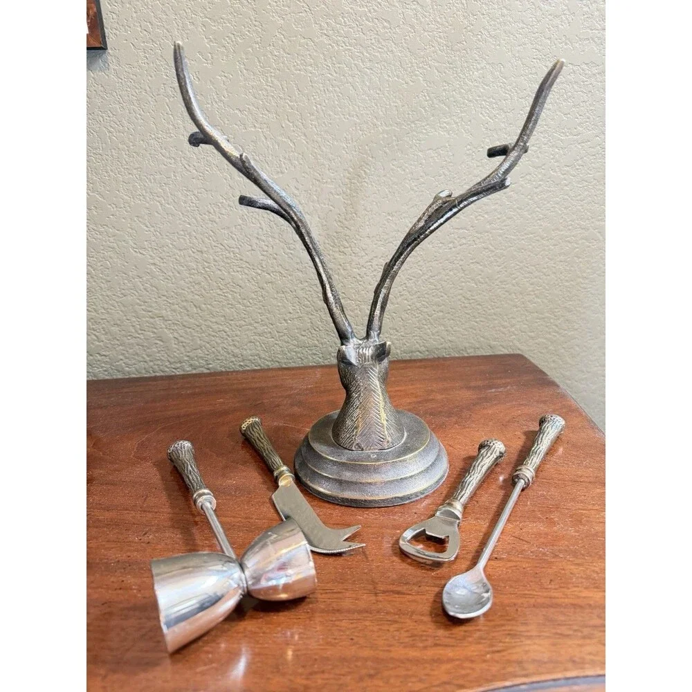 Stag Head Bartender Utensil Set 8/2013 Cost Plus Deer Elk Buck Game Hunter 12”
